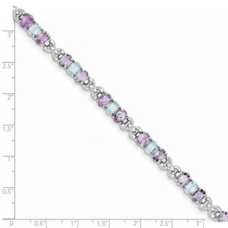 7.25" Sterling Silver Rhodium-plated Amethyst and Blue Topaz Bracelet