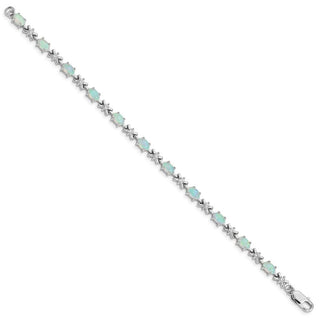 7" Sterling Silver Rhodium Plated CZ & Lab-Created Opal XOXO Bracelet