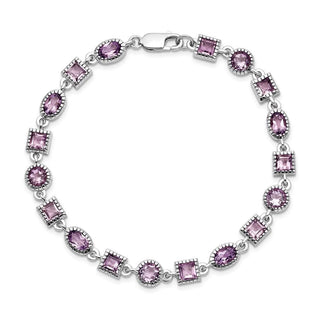 7" Sterling Silver Rhodium-plated Amethyst Bracelet QX594AM