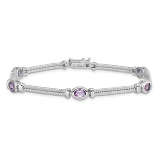 7" Sterling Silver Rhodium-plated Amethyst Bracelet QX598AM