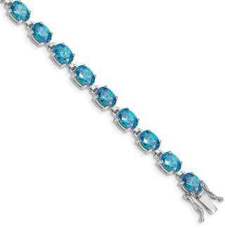 7" Sterling Silver Rhodium-plated Blue Topaz Bracelet QX5BT