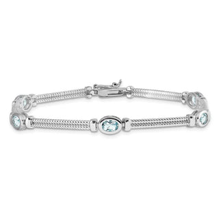 7" Sterling Silver Rhodium-plated Blue Topaz Bracelet QX601BT