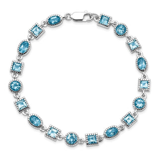 7" Sterling Silver Rhodium-plated Blue Topaz Bracelet QX602BT