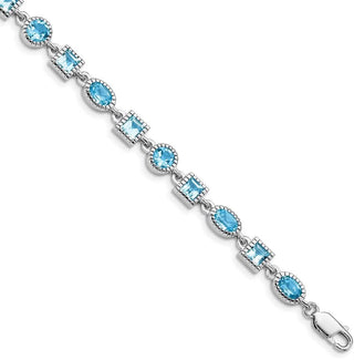 7" Sterling Silver Rhodium-plated Blue Topaz Bracelet QX602BT