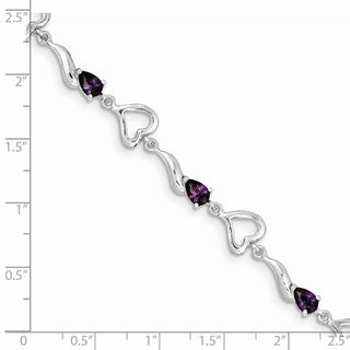 7" Sterling Silver & Amethyst Polished Fancy Heart Bracelet