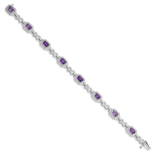 7" Sterling Silver Rhodium-plated Diamond & Amethyst Bracelet QX818AM
