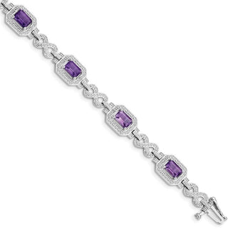 7" Sterling Silver Rhodium-plated Diamond & Amethyst Bracelet QX818AM