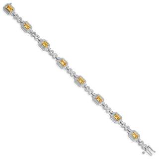7" Sterling Silver Rhodium-plated Diamond & Citrine Bracelet QX818CI
