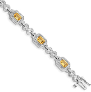 7" Sterling Silver Rhodium-plated Diamond & Citrine Bracelet QX818CI