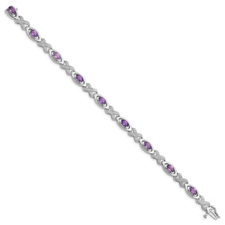 7.5" Sterling Silver Rhodium-plated Diamond & Amethyst Bracelet