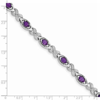 7.5" Sterling Silver Rhodium-plated Diamond & Amethyst Bracelet