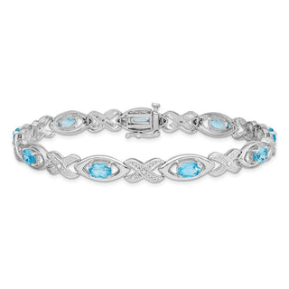 7" Sterling Silver Rhodium-plated Diamond & Light Swiss Blue Topaz Bracelet 820