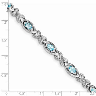 7" Sterling Silver Rhodium-plated Diamond & Light Swiss Blue Topaz Bracelet 820