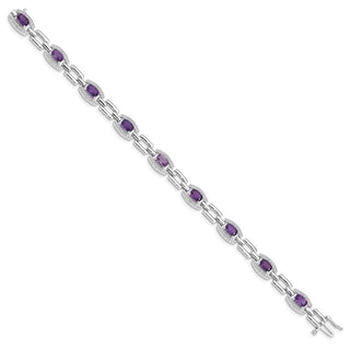 7" Sterling Silver Rhodium-plated Diamond & Amethyst Bracelet QX821AM
