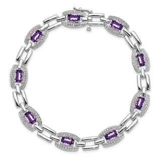 7" Sterling Silver Rhodium-plated Diamond & Amethyst Bracelet QX821AM