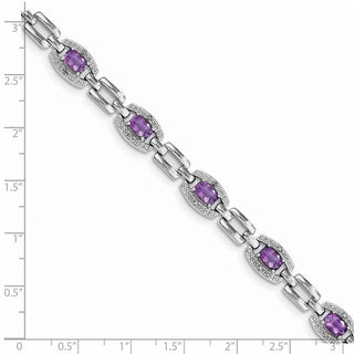 7" Sterling Silver Rhodium-plated Diamond & Amethyst Bracelet QX821AM