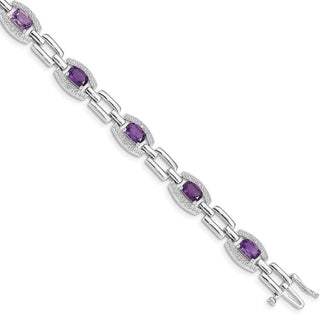 7" Sterling Silver Rhodium-plated Diamond & Amethyst Bracelet QX821AM