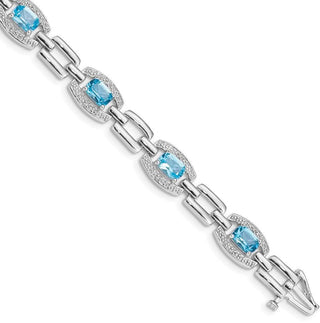 7" Sterling Silver Rhodium-plated Diamond & Light Swiss Blue Topaz Bracelet 821