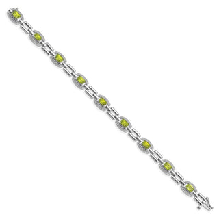 7" Sterling Silver Rhodium-plated Diamond & Peridot Bracelet QX821PE
