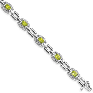 7" Sterling Silver Rhodium-plated Diamond & Peridot Bracelet QX821PE