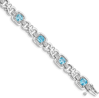 7" Sterling Silver Rhodium-plated Diamond & Light Swiss Blue Topaz Bracelet 822