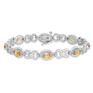 7" Sterling Silver Rhodium-plated Diamond & Citrine Bracelet QX823CI