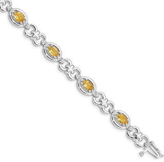 7" Sterling Silver Rhodium-plated Diamond & Citrine Bracelet QX823CI