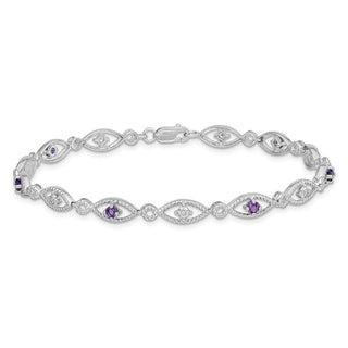 7" Sterling Silver Rhodium-plated Amethyst Diamond Bracelet QX828AM