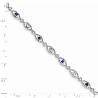 7" Sterling Silver Rhodium-plated Amethyst Diamond Bracelet QX828AM