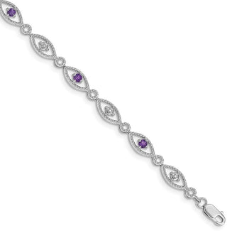 7" Sterling Silver Rhodium-plated Amethyst Diamond Bracelet QX828AM