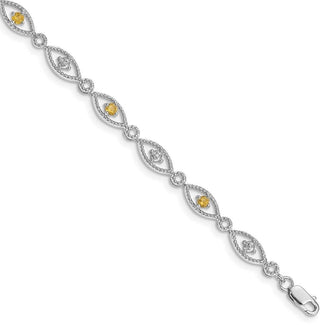 7" Sterling Silver Rhodium-plated Citrine Diamond Bracelet QX828CI