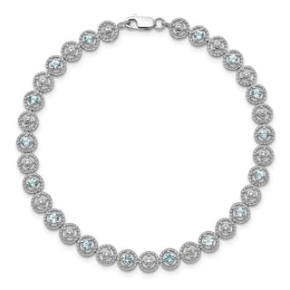 7" Sterling Silver Rhodium-plated Blue Topaz Diamond Bracelet