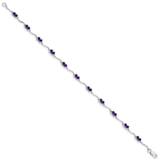 7" Sterling Silver Rhodium-plated Amethyst Bracelet QX841AM