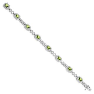 7" Sterling Silver Rhodium-plated Diamond & Peridot Bracelet QX842PE