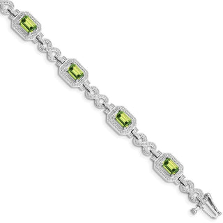 7" Sterling Silver Rhodium-plated Diamond & Peridot Bracelet QX842PE
