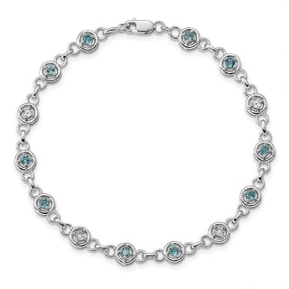 7" Sterling Silver Rhodium-plated Blue Topaz & Diamond Bracelet QX846BT