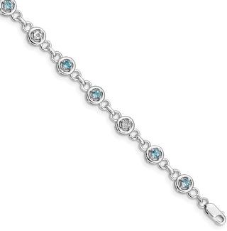 7" Sterling Silver Rhodium-plated Blue Topaz & Diamond Bracelet QX846BT