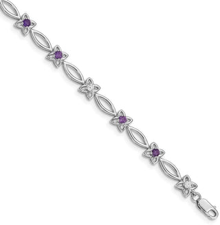 7" Sterling Silver Rhodium-plated Amethyst & Diamond Bracelet QX847AM