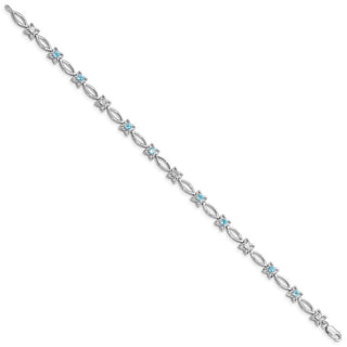 7" Sterling Silver Rhodium-plated Blue Topaz & Diamond Bracelet QX847BT