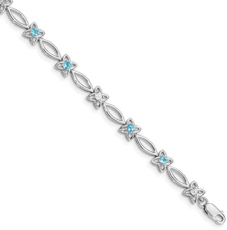 7" Sterling Silver Rhodium-plated Blue Topaz & Diamond Bracelet QX847BT