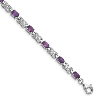 7" Sterling Silver Rhodium-plated Amethyst Bracelet QX851AM