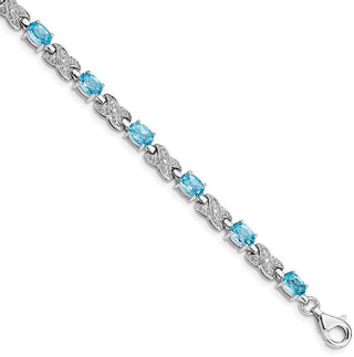 7" Sterling Silver Rhodium-plated Blue Topaz Bracelet QX851BT