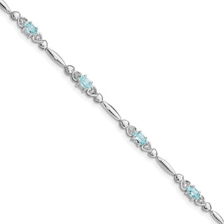 7" Sterling Silver Rhodium-plated Aquamarine and Diamond Bracelet QX852AQ