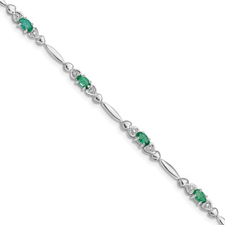 7" Sterling Silver Rhodium-plated Emerald and Diamond Bracelet QX852E