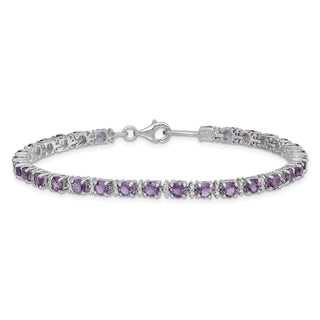 7" Sterling Silver Rhodium-plated Amethyst and Diamond Bracelet