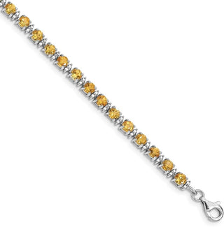 7" Sterling Silver Rhodium-plated Citrine and Diamond Bracelet