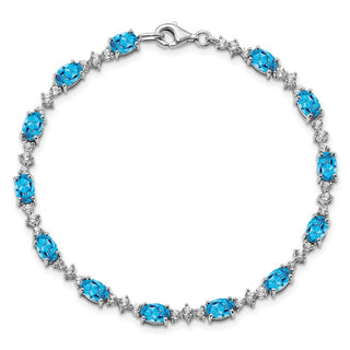 7" Sterling Silver Rhodium-plated Blue Topaz Bracelet QX854BT