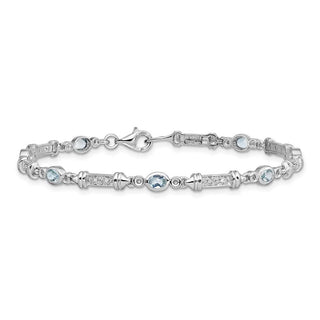 7" Sterling Silver Rhodium-plated Aquamarine and Diamond Bracelet QX855AQ