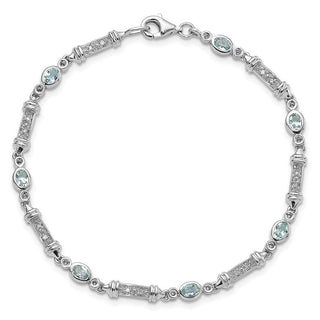 7" Sterling Silver Rhodium-plated Aquamarine and Diamond Bracelet QX855AQ
