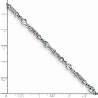 7" Sterling Silver Rhodium-plated Aquamarine and Diamond Bracelet QX855AQ